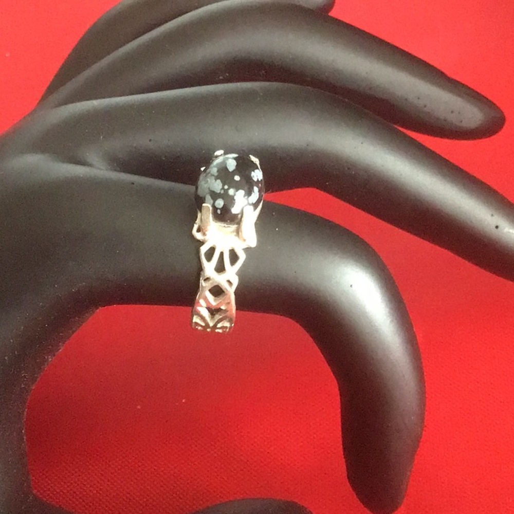 925 Ring With Snowflake Obsidian Cab - image 1